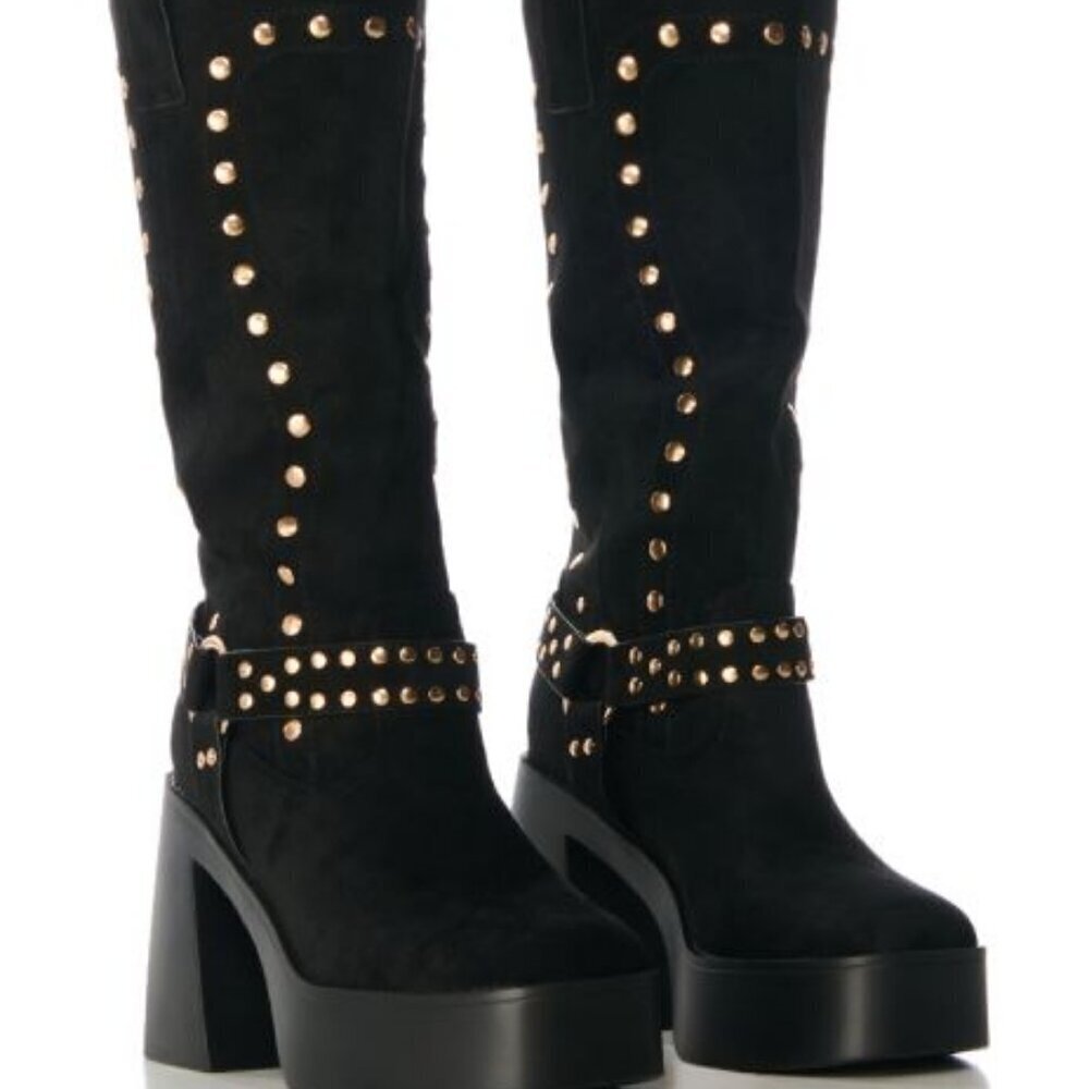 AZALEA WANG " MODERN COWGIRL " BLACK FAUX SUEDE BOOT(BRAND NEW !!!!!!!!!!!!!